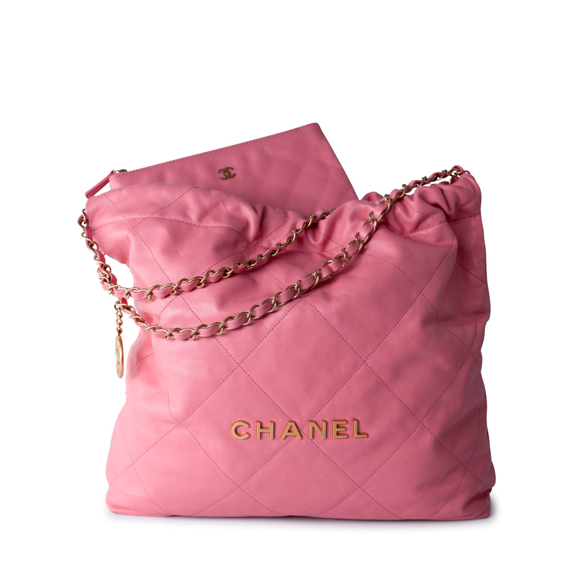 CHANEL Handbag Pink Medium Pink Calfskin Quilted 22 Hobo Bag Antique Gold Hardware -Knockoff
