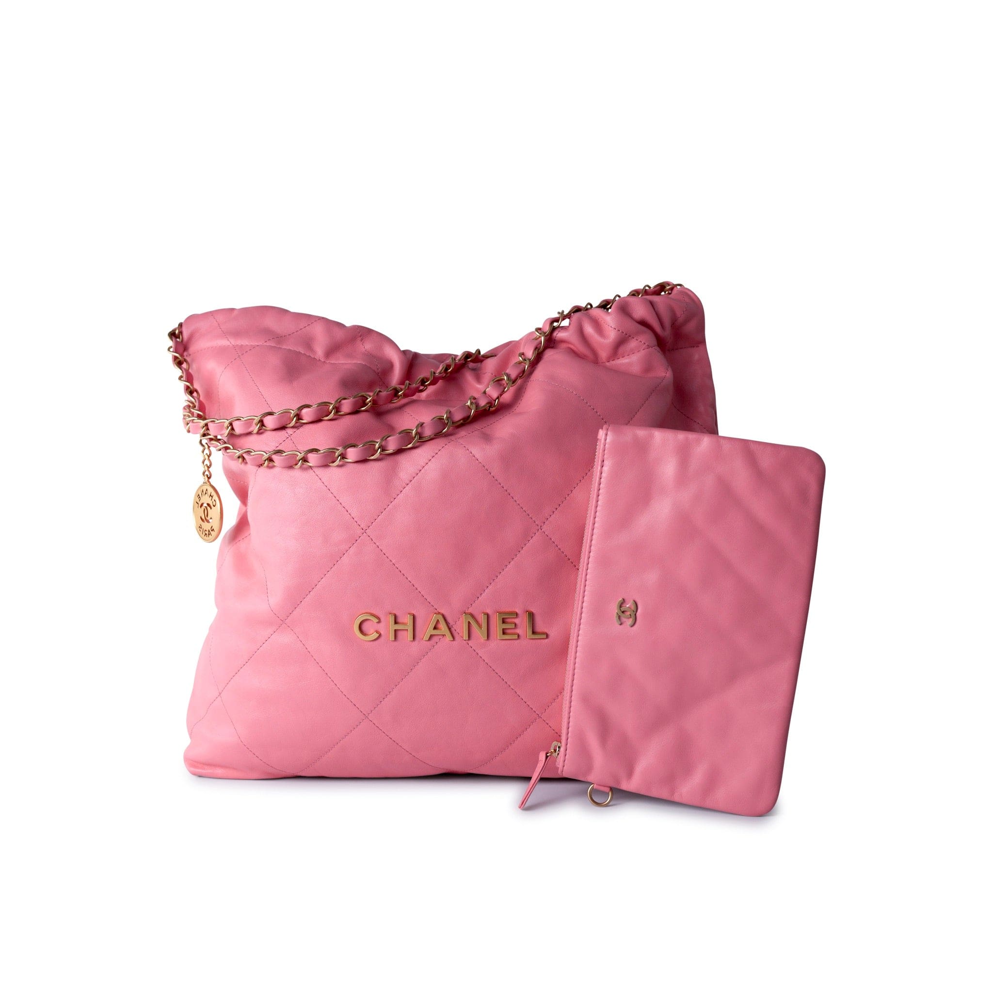 CHANEL Handbag Pink Medium Pink Calfskin Quilted 22 Hobo Bag Antique Gold Hardware -Knockoff
