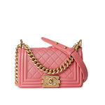 CHANEL Handbag Pink Pink Lambskin Quilted Small Boy Bag Aged Gold Hardware -Knockoff
