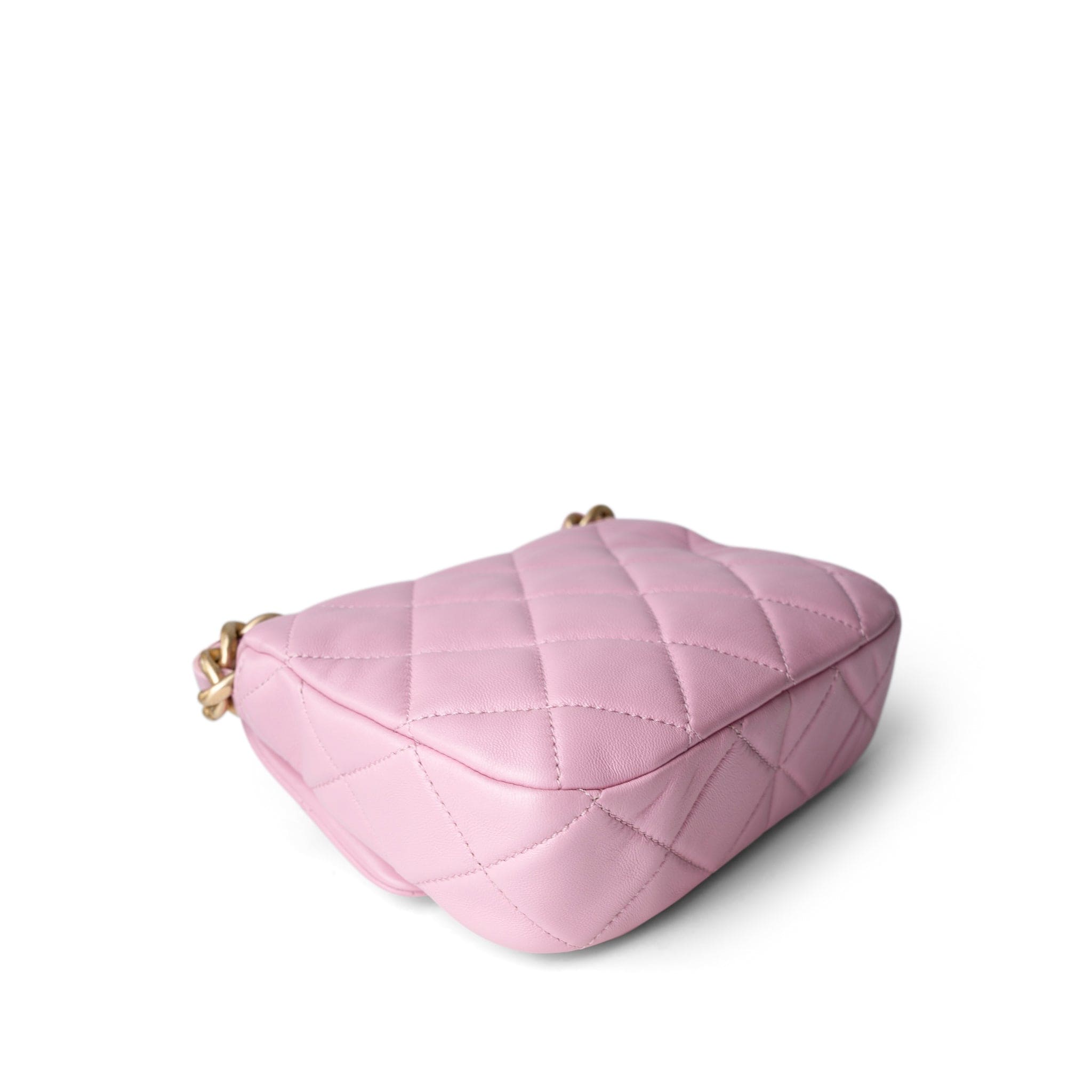 CHANEL Handbag Pink Pink Mini Lacquered Chain Lambskin Quilted Flap Aged Gold Hardware -Knockoff
