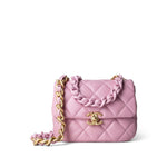 CHANEL Handbag Pink Pink Mini Lacquered Chain Lambskin Quilted Flap Aged Gold Hardware -Knockoff
