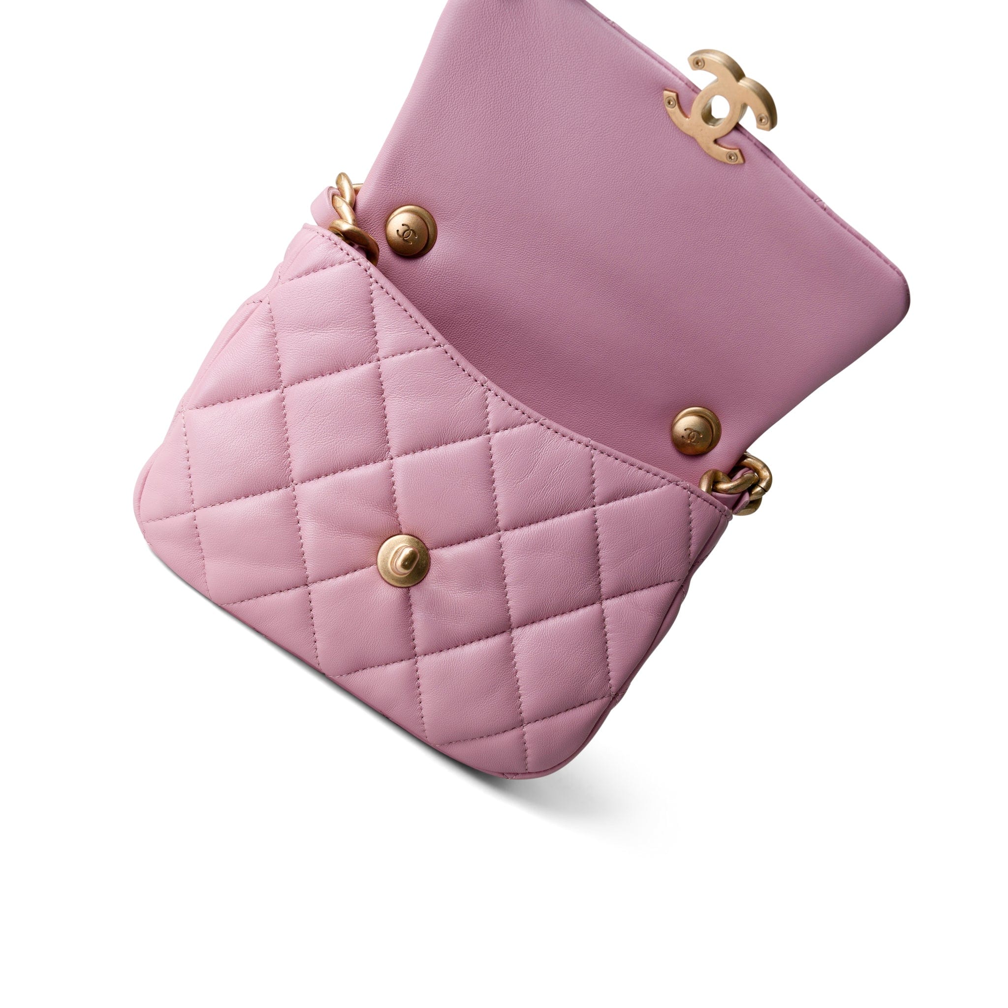 CHANEL Handbag Pink Pink Mini Lacquered Chain Lambskin Quilted Flap Aged Gold Hardware -Knockoff
