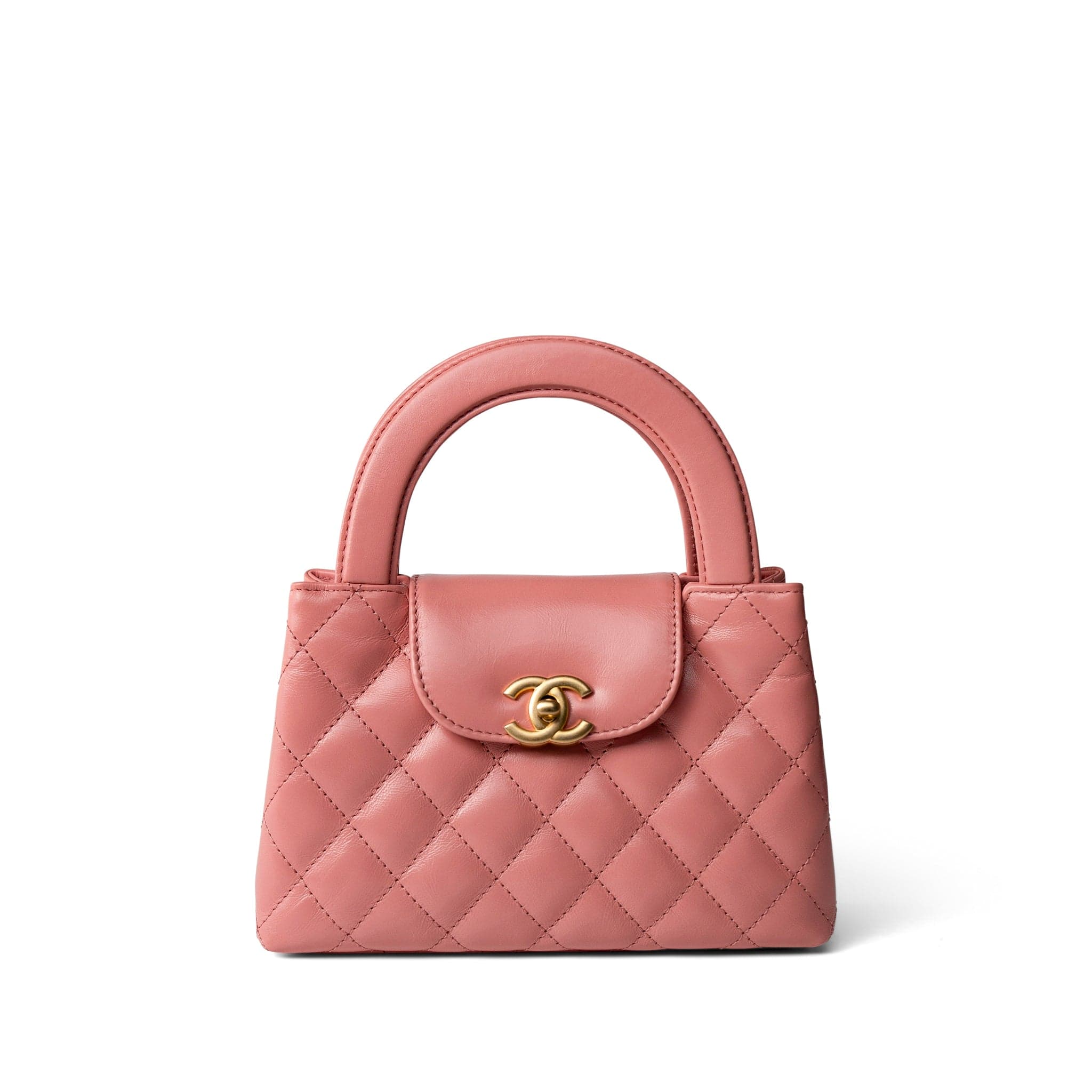 CHANEL Handbag Pink Shiny Aged Calfskin Quilted Nano Kelly Shopper Coral Pink -Knockoff
