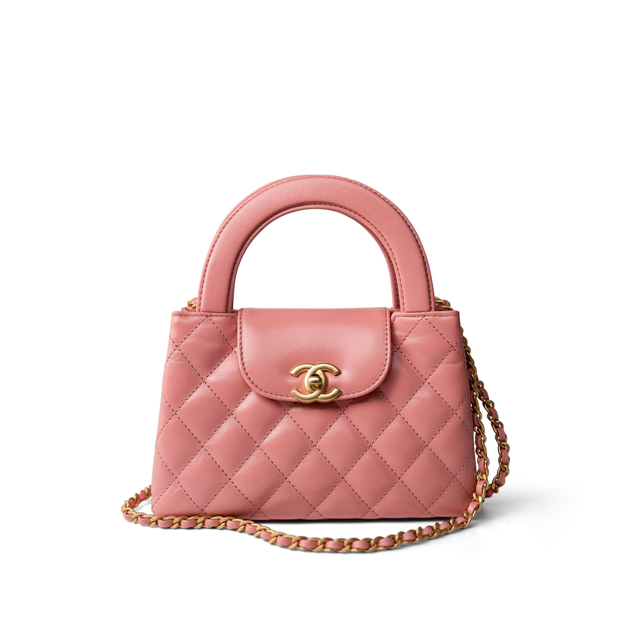 CHANEL Handbag Pink Shiny Aged Calfskin Quilted Nano Kelly Shopper Coral Pink -Knockoff
