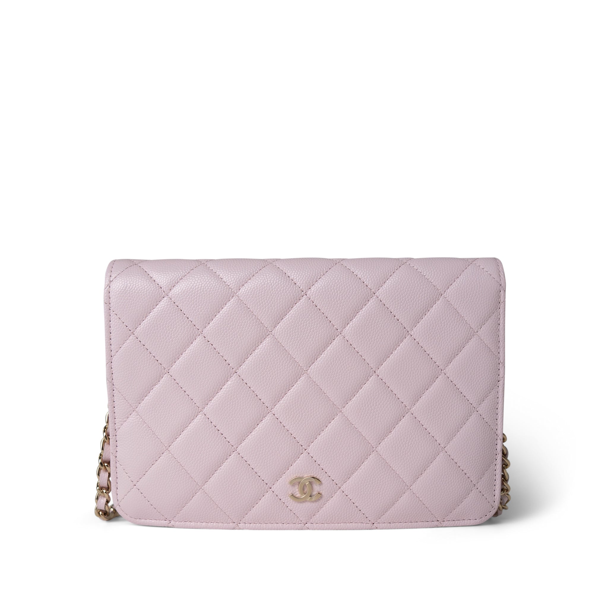 CHANEL Handbag Pink Travel Wallet on Chain Light Pink Caviar Quilted Light Gold Hardware -Knockoff
