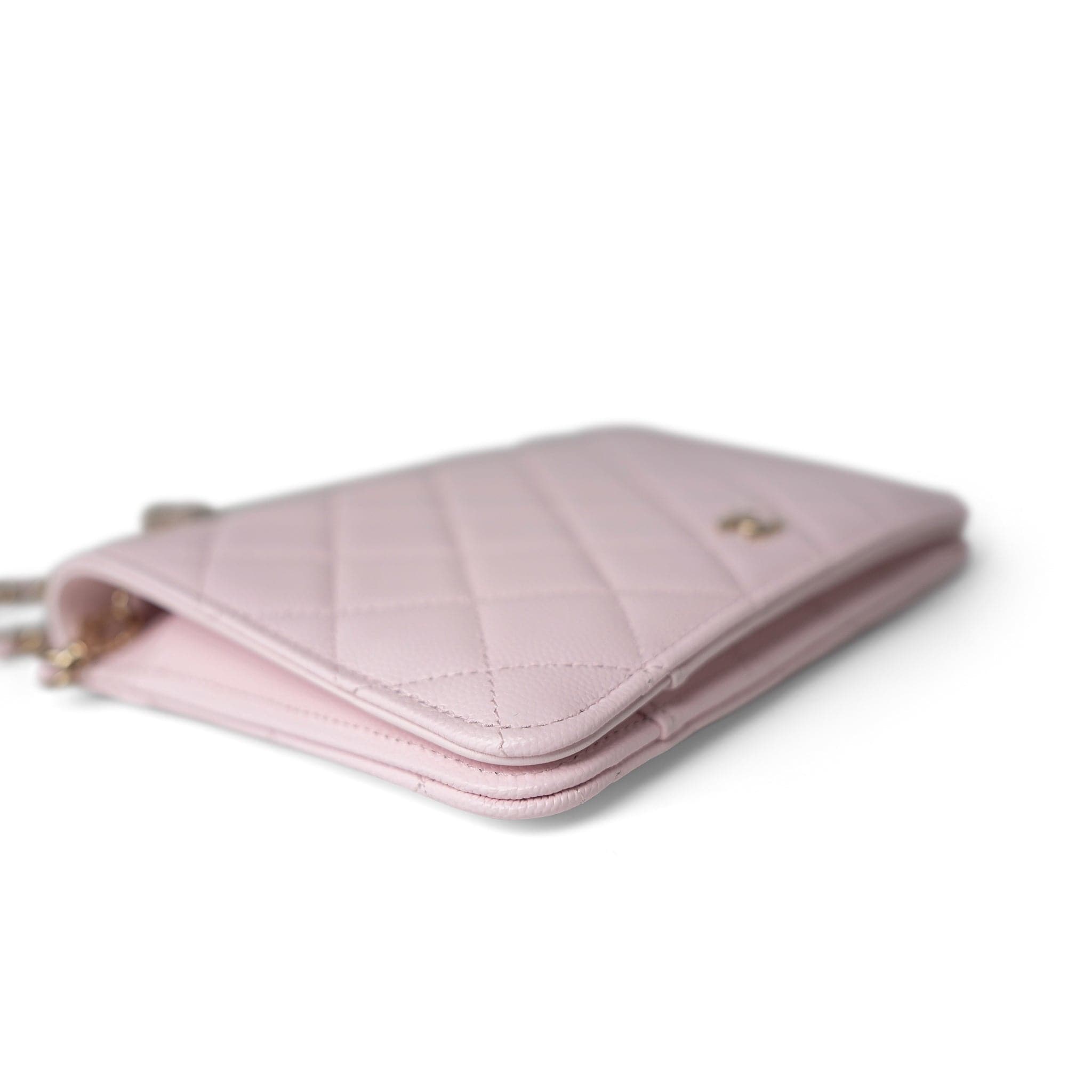 CHANEL Handbag Pink Travel Wallet on Chain Light Pink Caviar Quilted Light Gold Hardware -Knockoff
