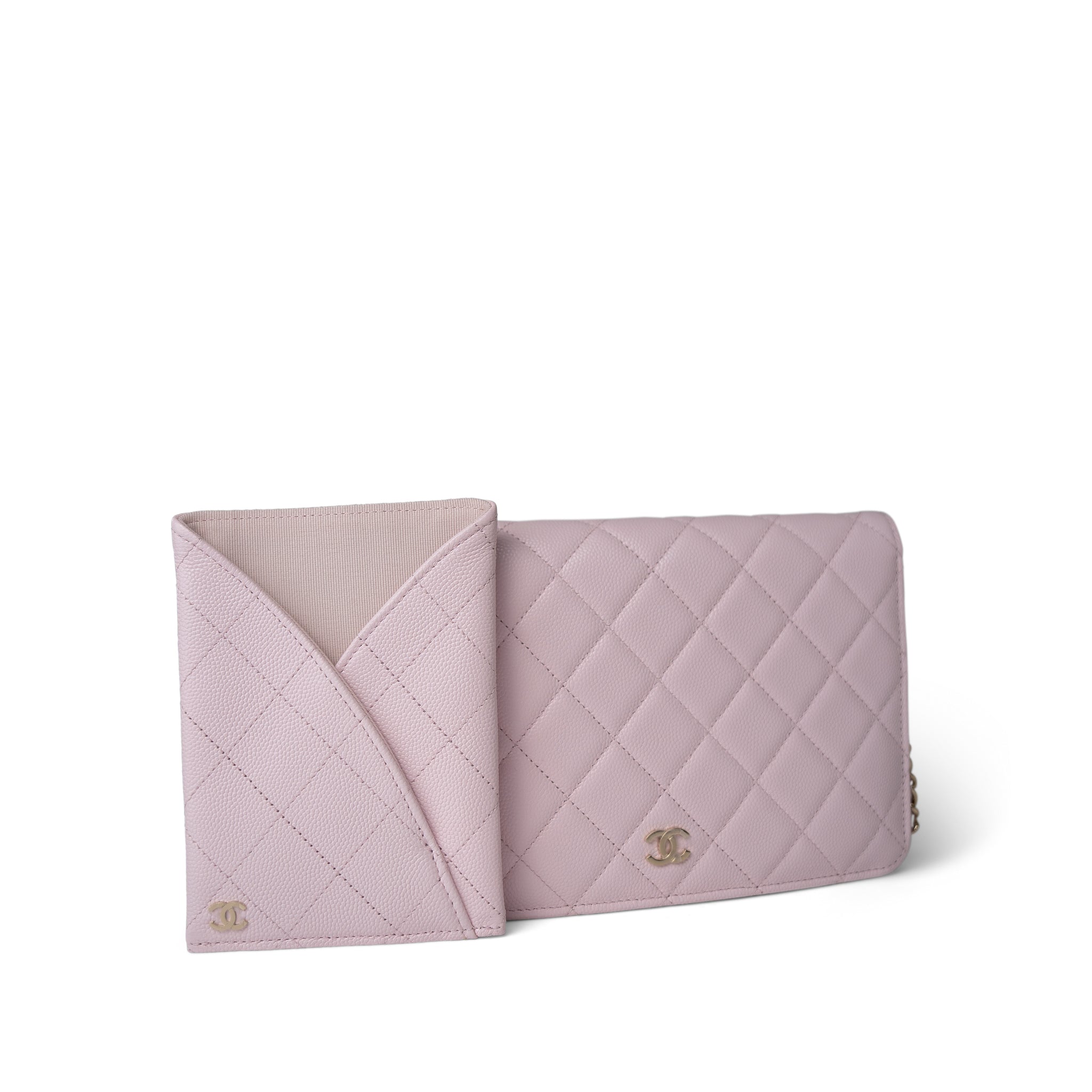 CHANEL Handbag Pink Travel Wallet on Chain Light Pink Caviar Quilted Light Gold Hardware -Knockoff
