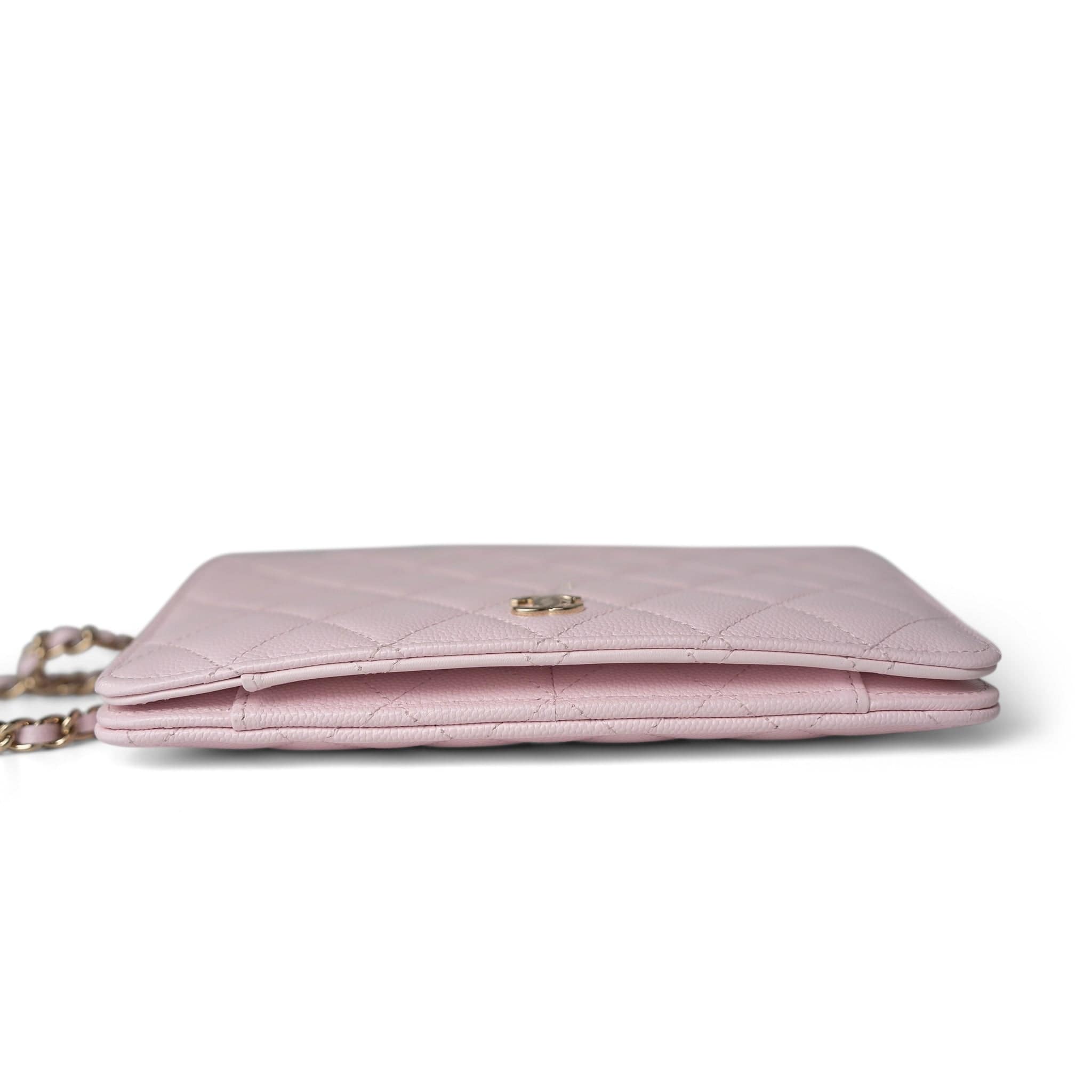 CHANEL Handbag Pink Travel Wallet on Chain Light Pink Caviar Quilted Light Gold Hardware -Knockoff
