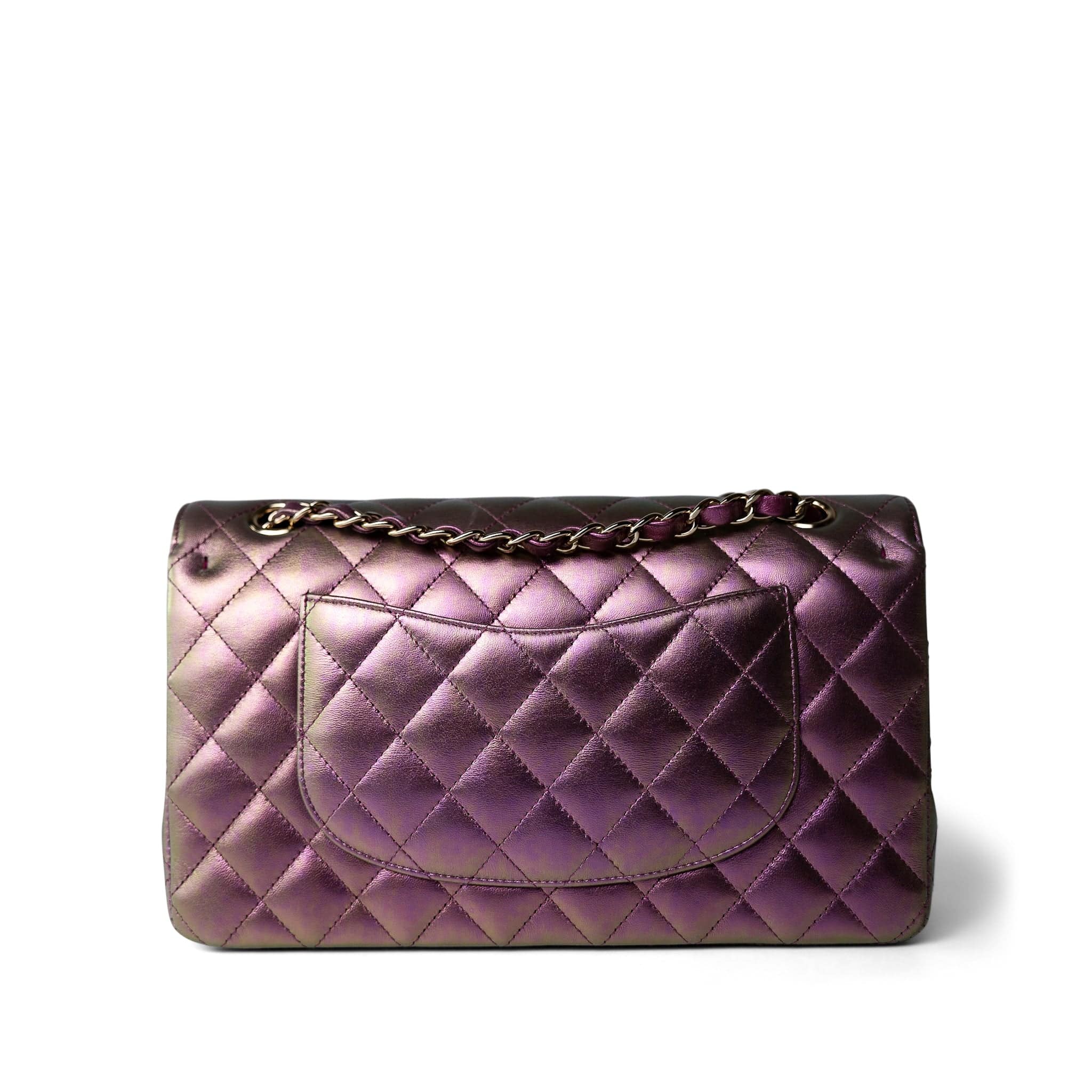 CHANEL Handbag Purple 20B Iridescent Purple Calfskin Quilted Classic Flap Light Gold Hardware -Knockoff
