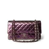 CHANEL Handbag Purple 20B Iridescent Purple Calfskin Quilted Classic Flap Light Gold Hardware -Knockoff
