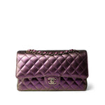 CHANEL Handbag Purple 20B Iridescent Purple Calfskin Quilted Classic Flap Light Gold Hardware -Knockoff
