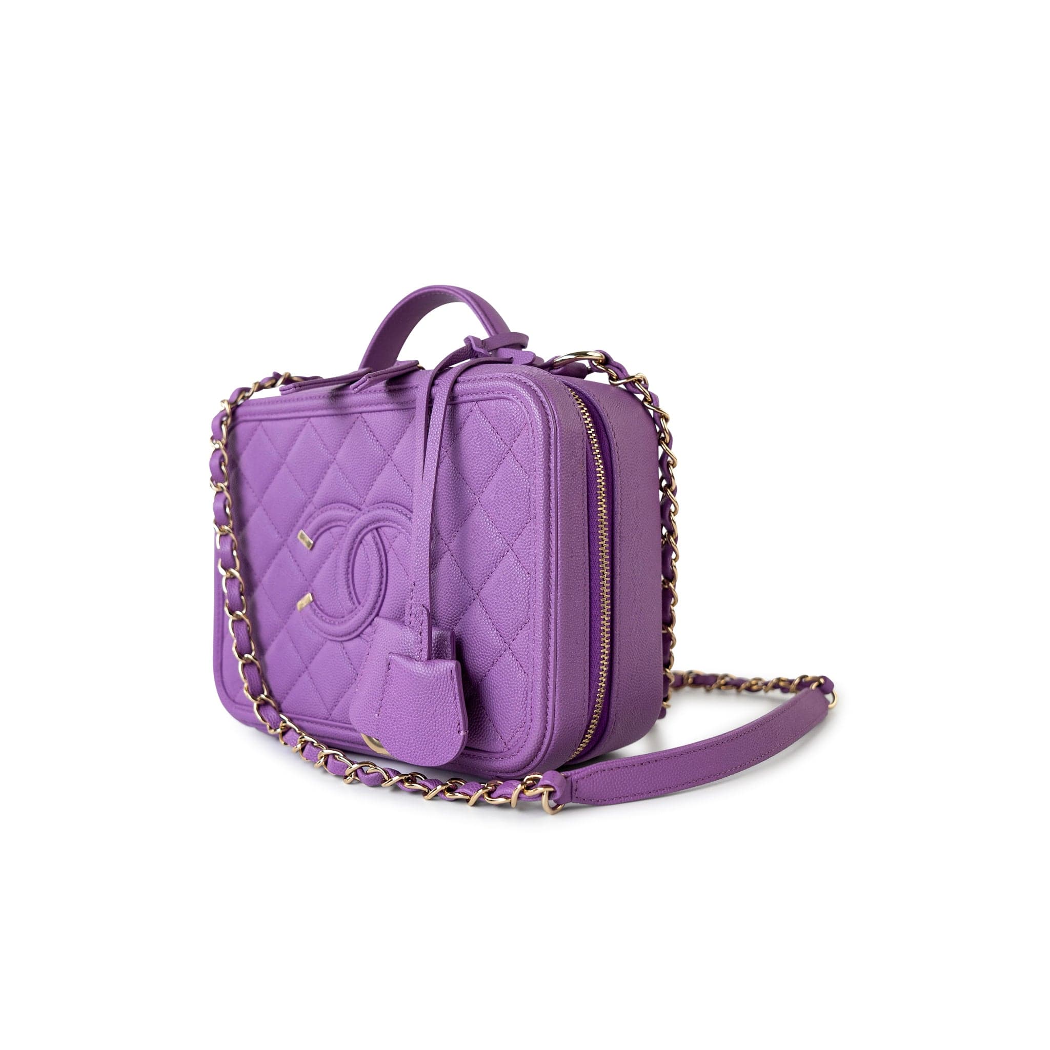 CHANEL Handbag Purple 20C Purple Caviar Quilted CC Medium Filigree Vanity Case -Knockoff
