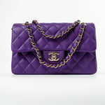 CHANEL Handbag Purple 22A Purple Caviar Quilted Small Classic Flap Light Gold Hardware -Knockoff
