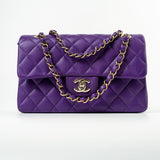 CHANEL Handbag Purple 22A Purple Caviar Quilted Small Classic Flap Light Gold Hardware -Knockoff
