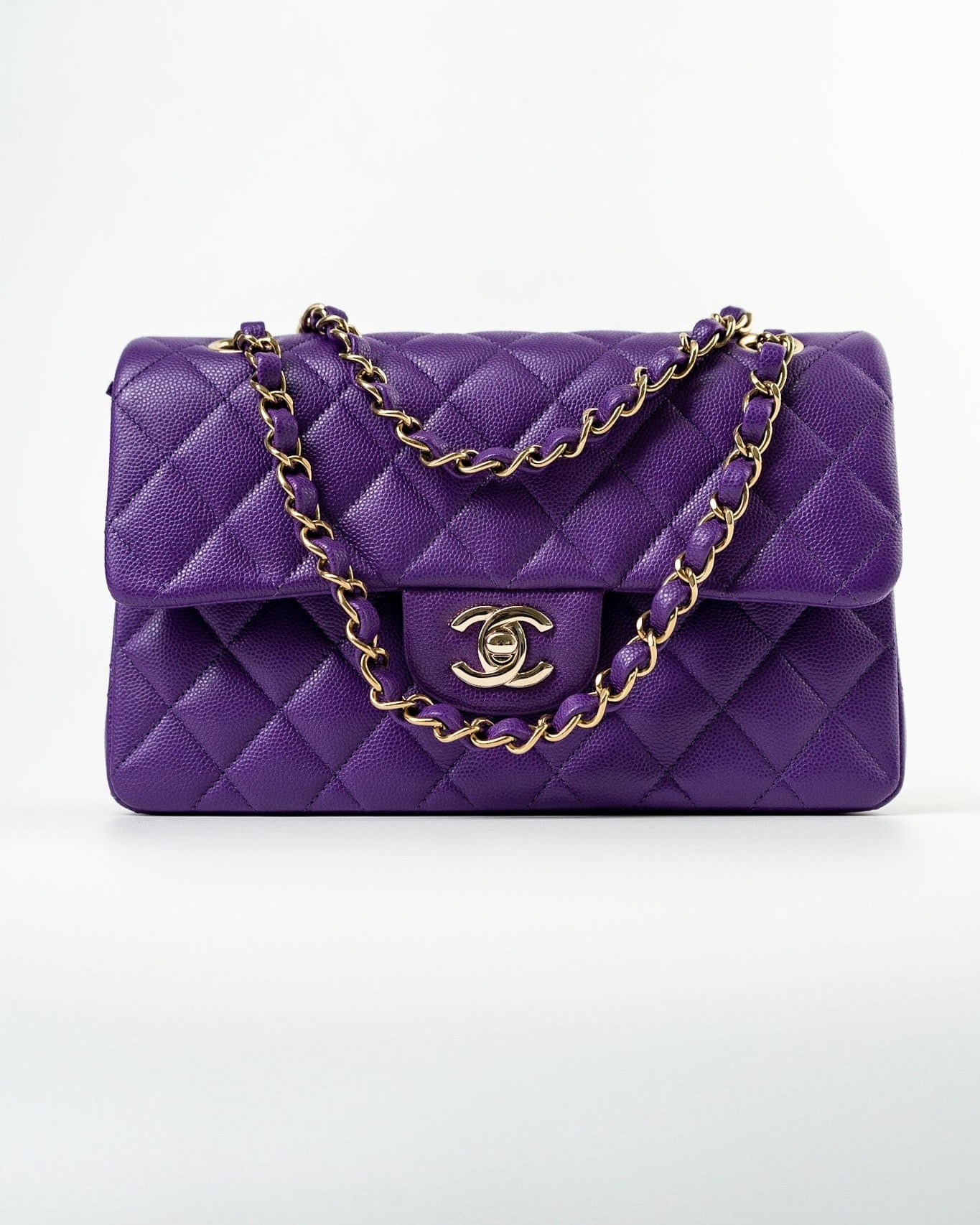 CHANEL Handbag Purple 22A Purple Caviar Quilted Small Classic Flap Light Gold Hardware -Knockoff
