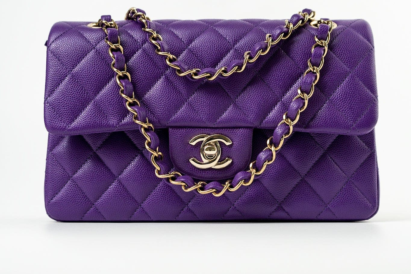 CHANEL Handbag Purple 22A Purple Caviar Quilted Small Classic Flap Light Gold Hardware -Knockoff
