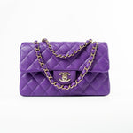 CHANEL Handbag Purple 22A Purple Caviar Quilted Small Classic Flap Light Gold Hardware -Knockoff
