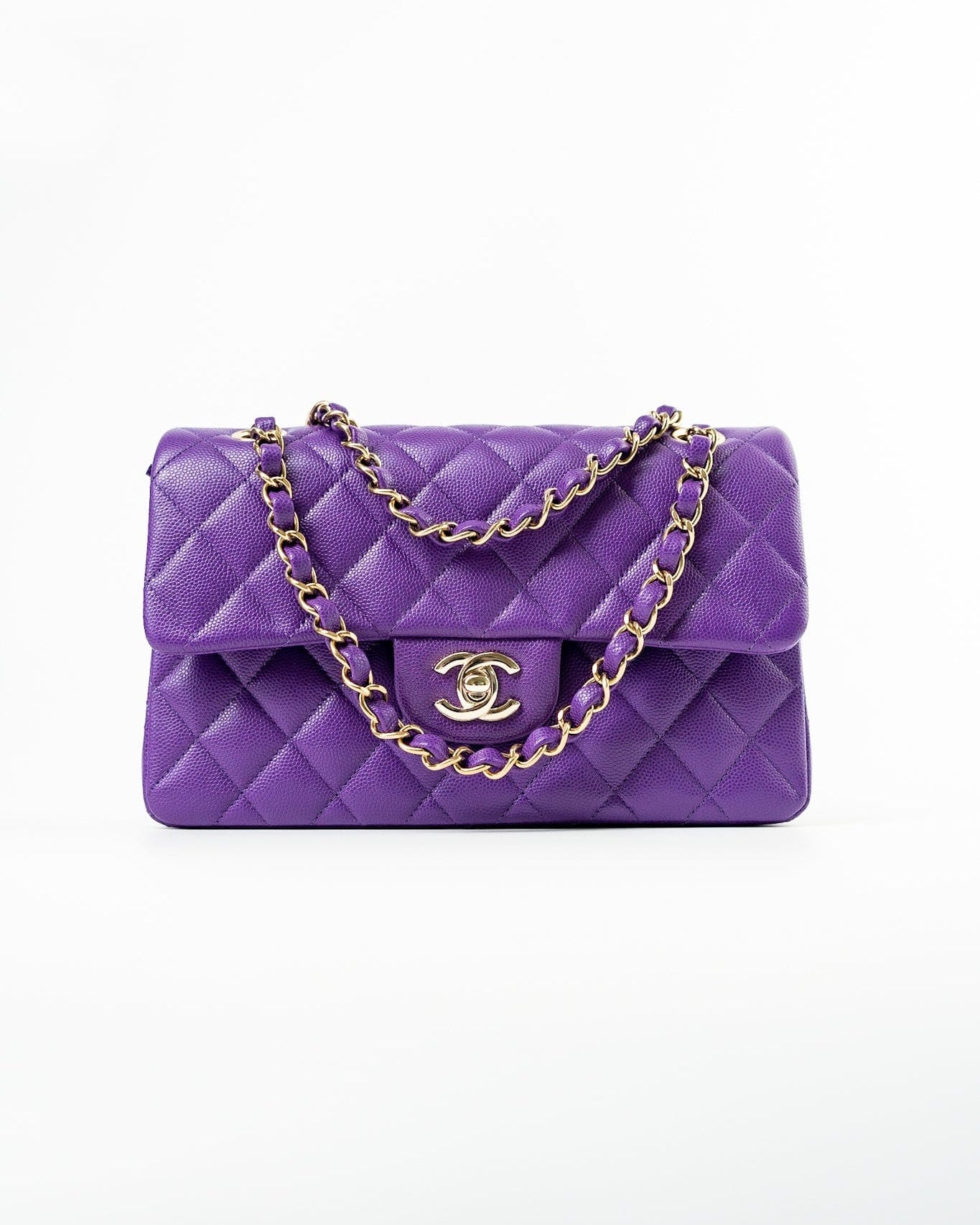 CHANEL Handbag Purple 22A Purple Caviar Quilted Small Classic Flap Light Gold Hardware -Knockoff
