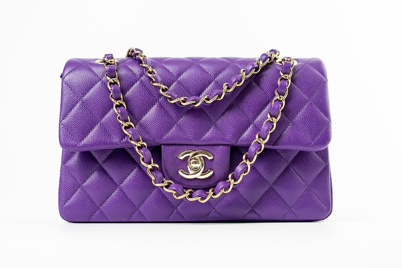 CHANEL Handbag Purple 22A Purple Caviar Quilted Small Classic Flap Light Gold Hardware -Knockoff
