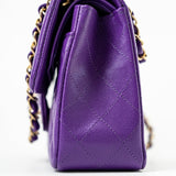 CHANEL Handbag Purple 22A Purple Caviar Quilted Small Classic Flap Light Gold Hardware -Knockoff
