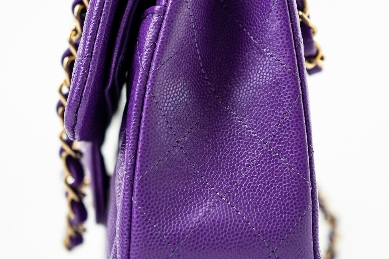 CHANEL Handbag Purple 22A Purple Caviar Quilted Small Classic Flap Light Gold Hardware -Knockoff
