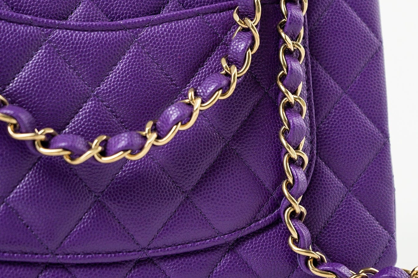 CHANEL Handbag Purple 22A Purple Caviar Quilted Small Classic Flap Light Gold Hardware -Knockoff
