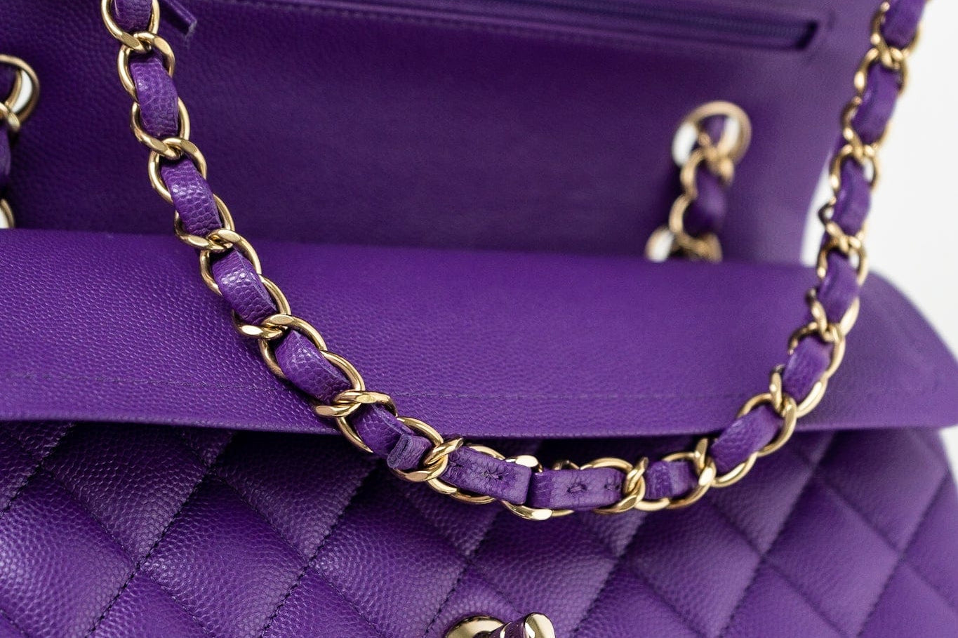 CHANEL Handbag Purple 22A Purple Caviar Quilted Small Classic Flap Light Gold Hardware -Knockoff
