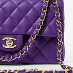 CHANEL Handbag Purple 22A Purple Caviar Quilted Small Classic Flap Light Gold Hardware -Knockoff
