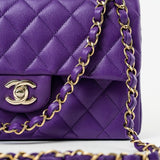 CHANEL Handbag Purple 22A Purple Caviar Quilted Small Classic Flap Light Gold Hardware -Knockoff
