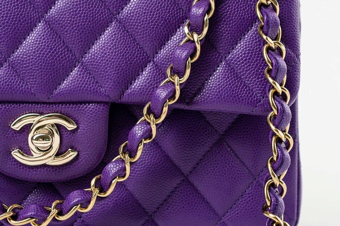 CHANEL Handbag Purple 22A Purple Caviar Quilted Small Classic Flap Light Gold Hardware -Knockoff
