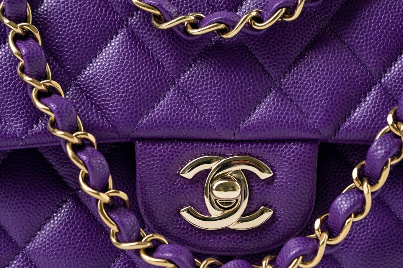 CHANEL Handbag Purple 22A Purple Caviar Quilted Small Classic Flap Light Gold Hardware -Knockoff
