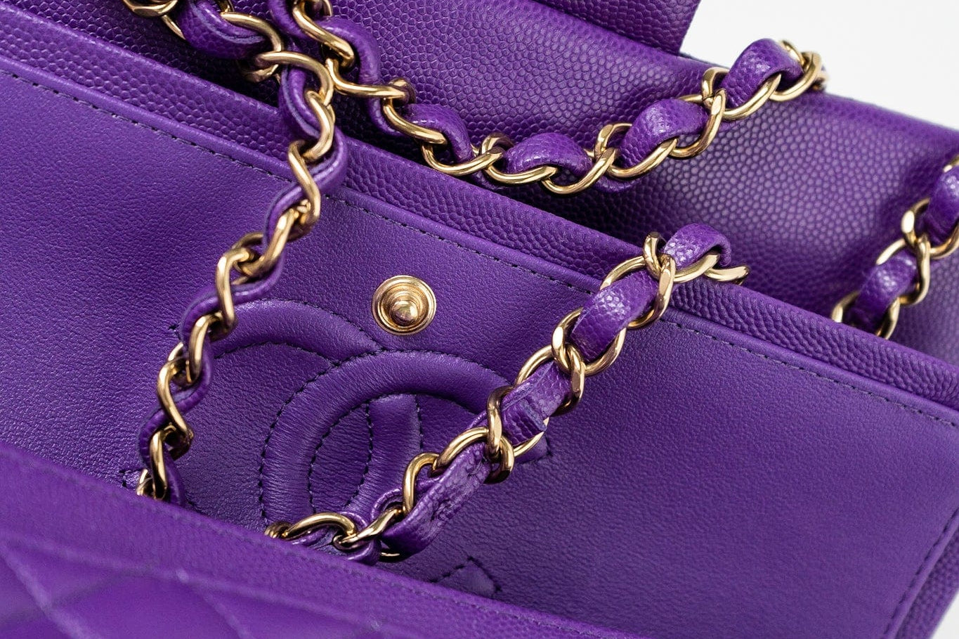 CHANEL Handbag Purple 22A Purple Caviar Quilted Small Classic Flap Light Gold Hardware -Knockoff
