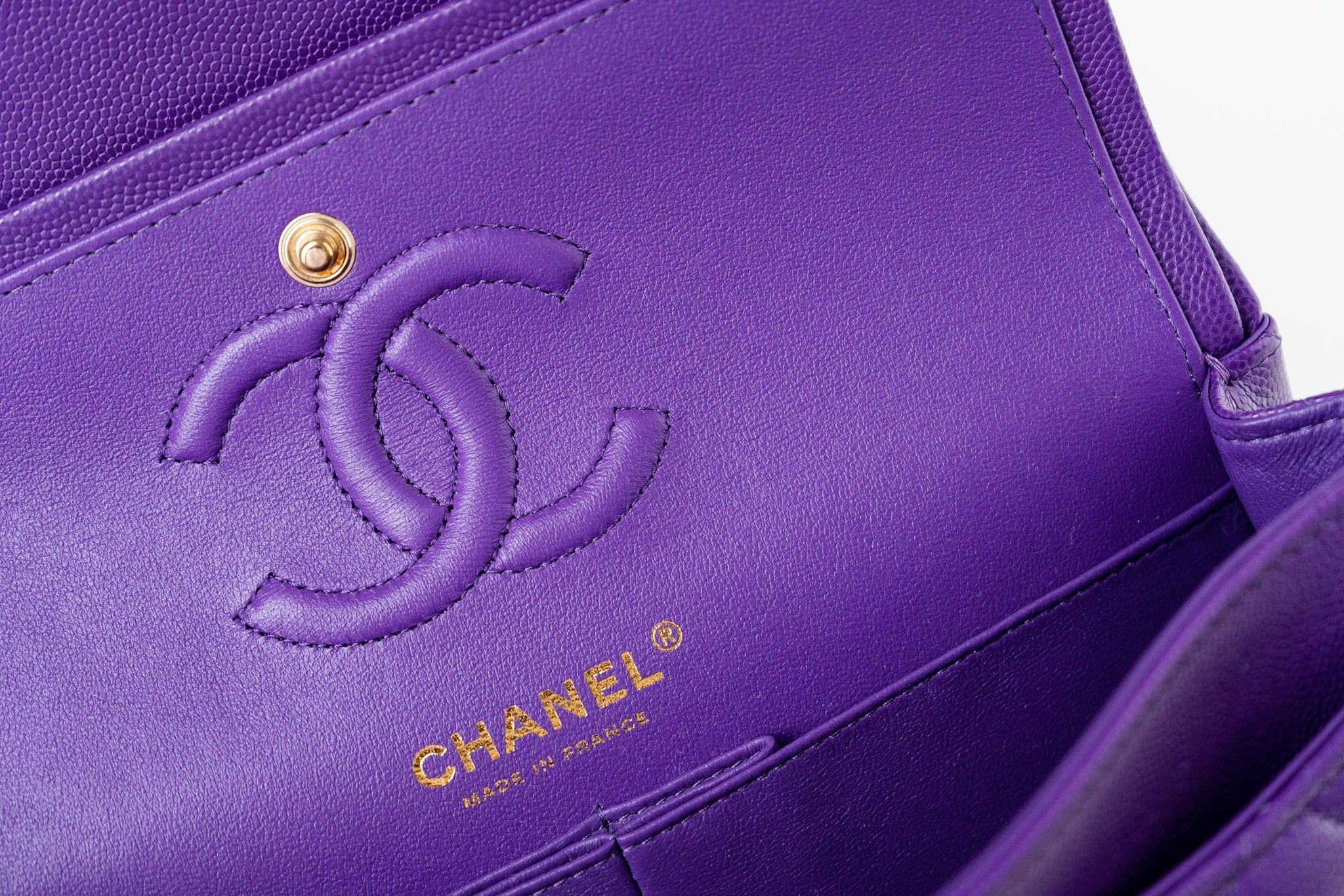 CHANEL Handbag Purple 22A Purple Caviar Quilted Small Classic Flap Light Gold Hardware -Knockoff
