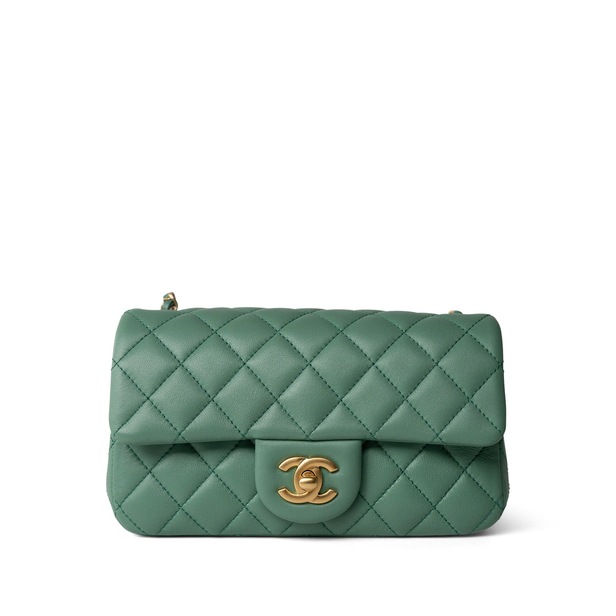 CHANEL Handbag Purple 23C Green Lambskin Quilted Mini Pearl Crush Antique Gold Hardware -Knockoff
