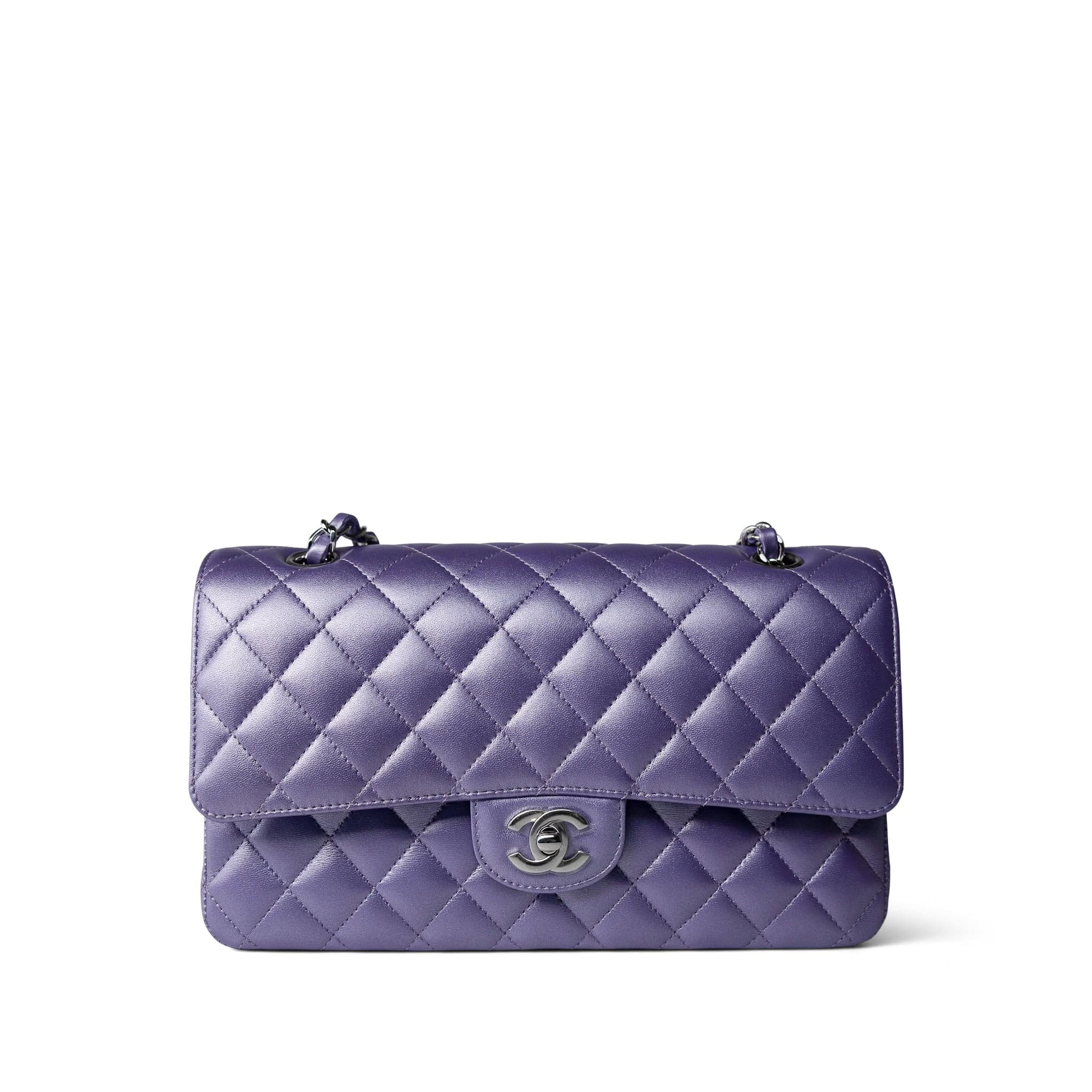 CHANEL Handbag Purple 23P Metallic Purple Lambskin Quilted Classic Flap Medium Silver Hardware -Knockoff
