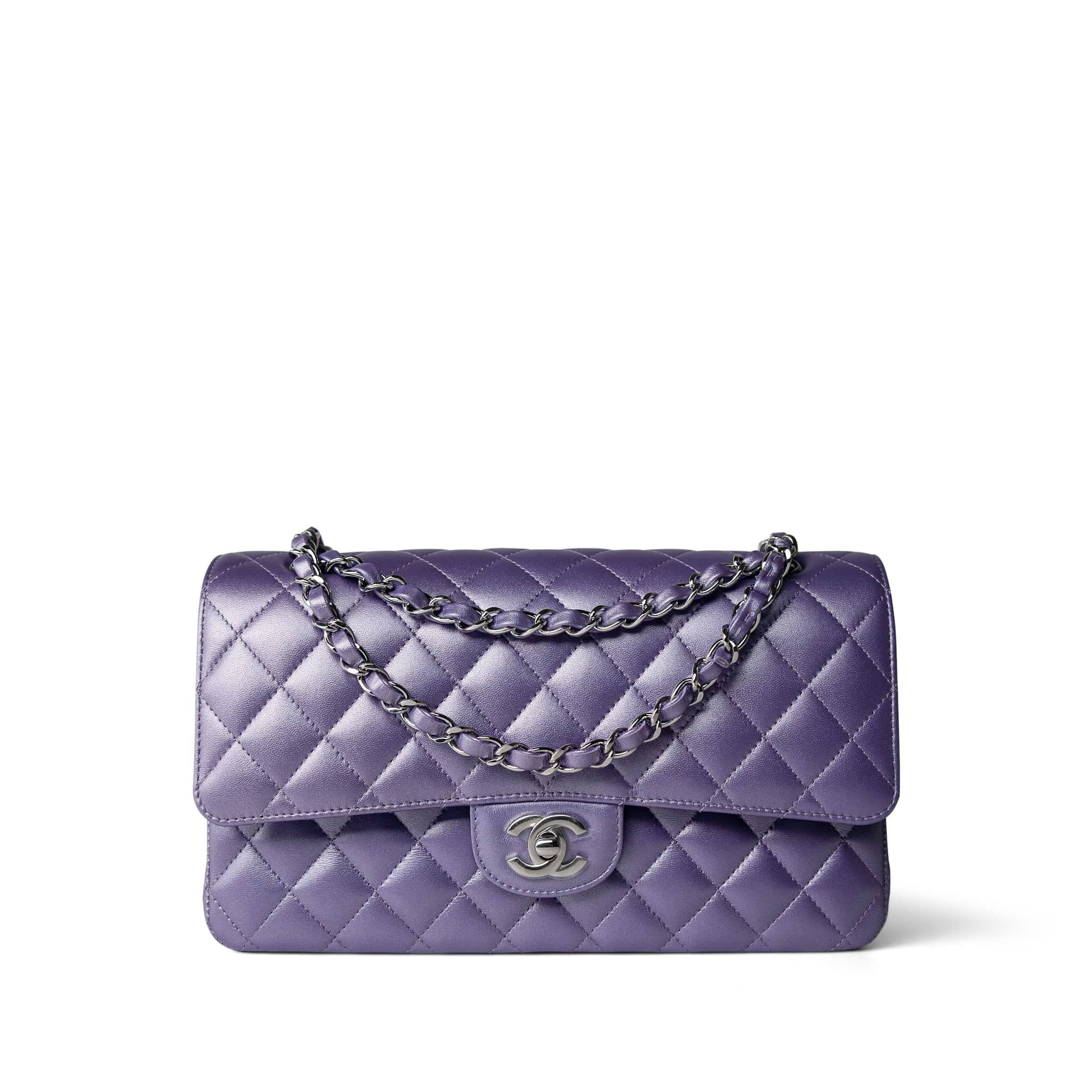 CHANEL Handbag Purple 23P Metallic Purple Lambskin Quilted Classic Flap Medium Silver Hardware -Knockoff
