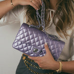 CHANEL Handbag Purple 23P Metallic Purple Lambskin Quilted Classic Flap Medium Silver Hardware -Knockoff
