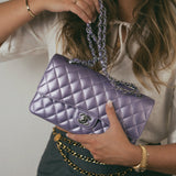 CHANEL Handbag Purple 23P Metallic Purple Lambskin Quilted Classic Flap Medium Silver Hardware -Knockoff
