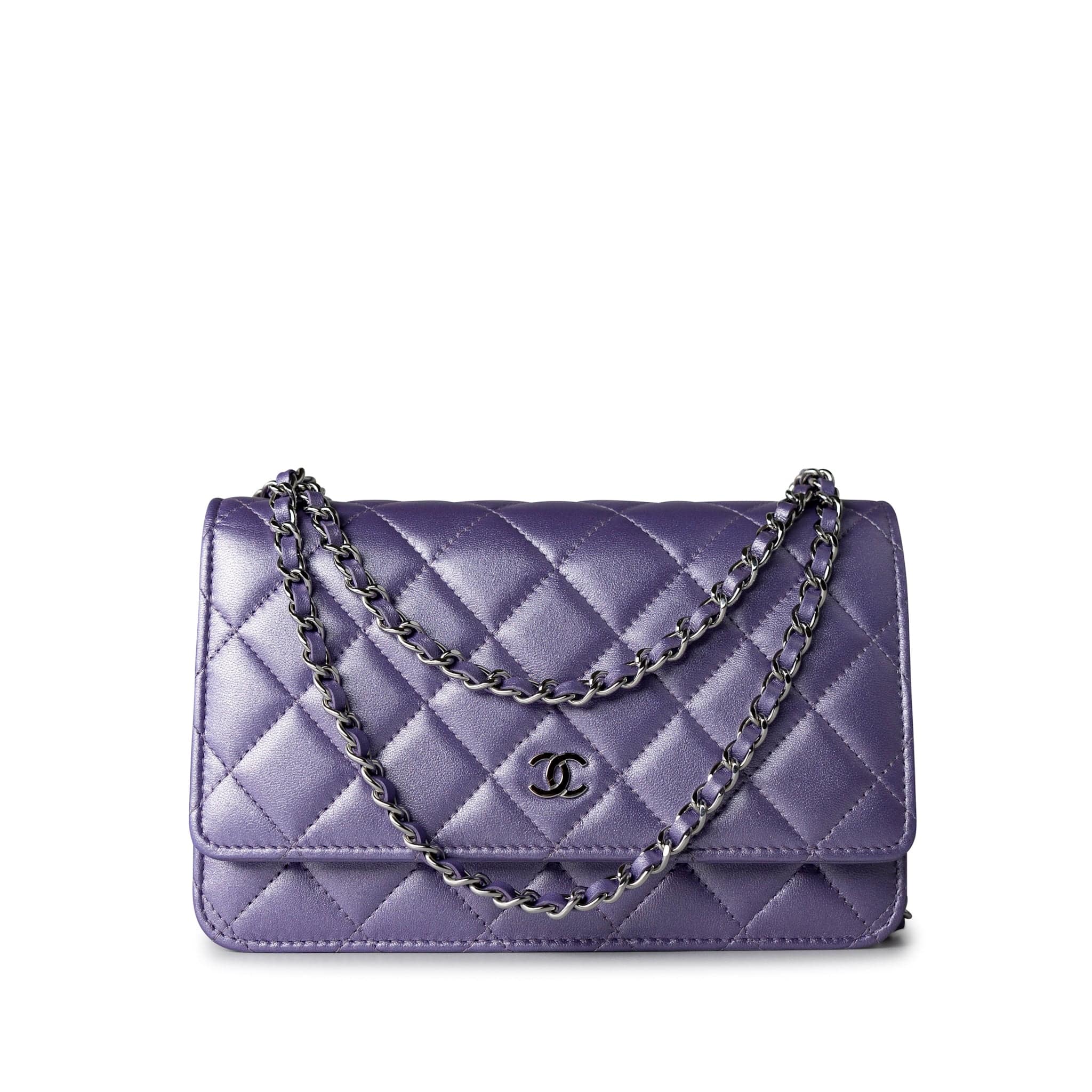 CHANEL Handbag Purple Purple Iridescent Lambskin Quilted Wallet on Chain / WOC Light Gold Hardware -Knockoff
