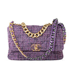 CHANEL Handbag Purple Tweed Quilted 19 Flap Large Mixed Hardware -Knockoff
