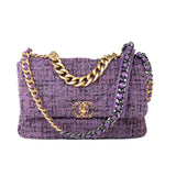 CHANEL Handbag Purple Tweed Quilted 19 Flap Large Mixed Hardware -Knockoff
