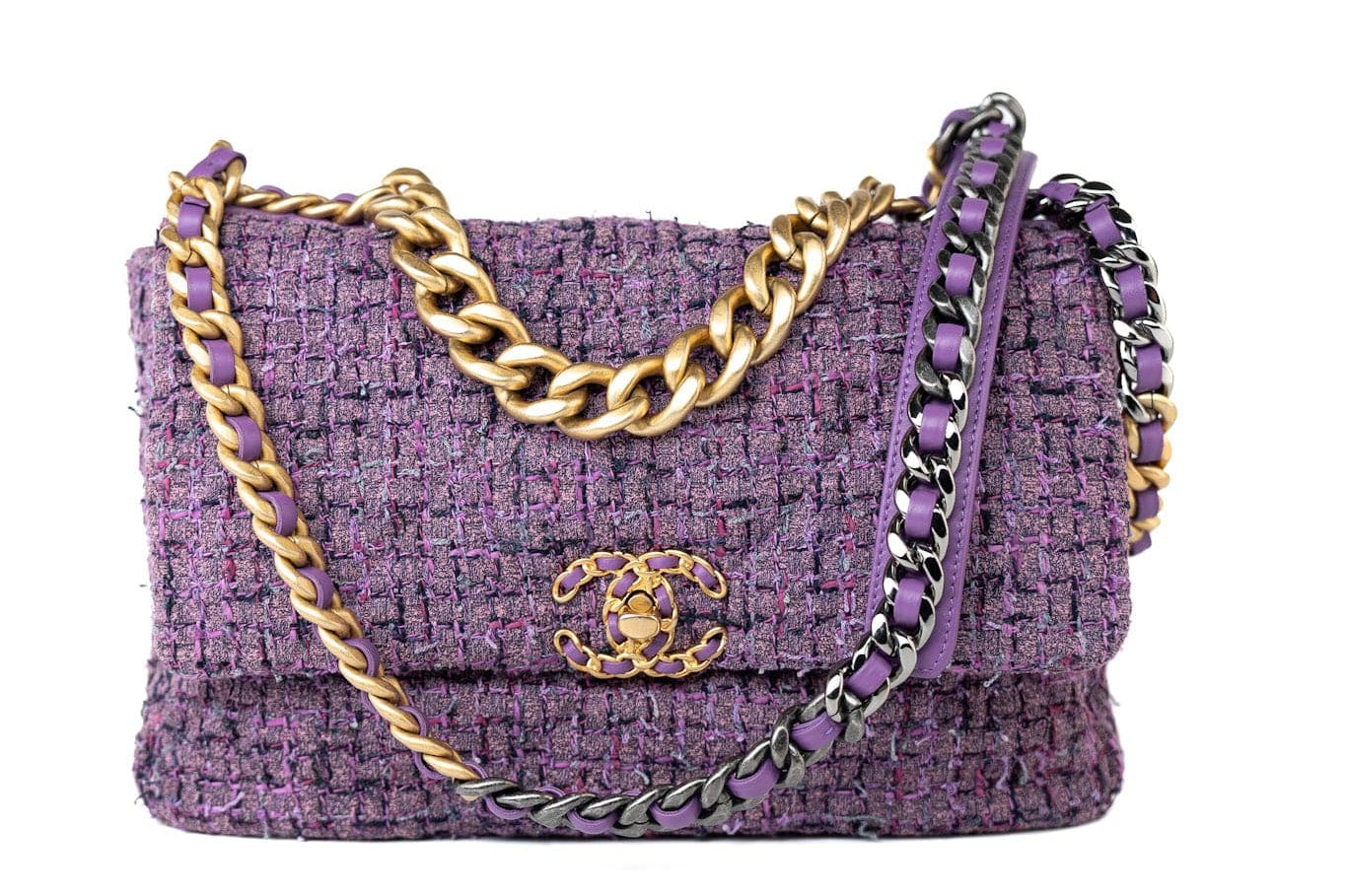 CHANEL Handbag Purple Tweed Quilted 19 Flap Large Mixed Hardware -Knockoff
