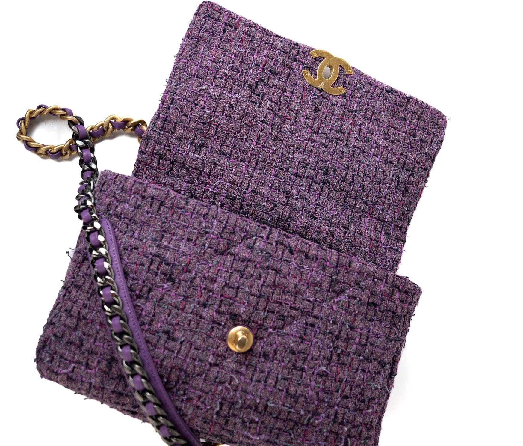 CHANEL Handbag Purple Tweed Quilted 19 Flap Large Mixed Hardware -Knockoff
