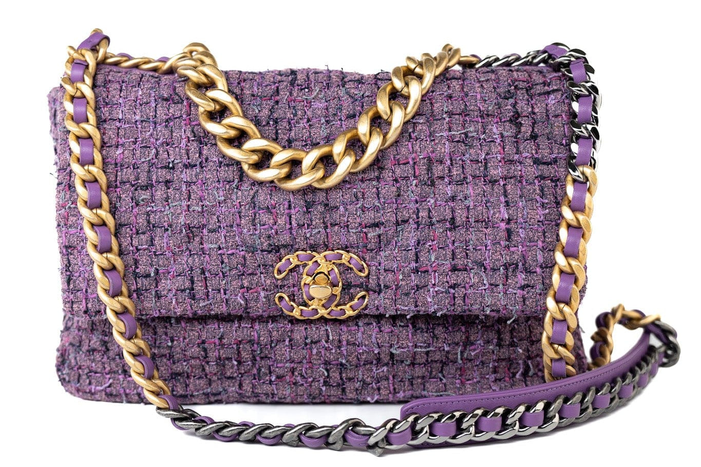 CHANEL Handbag Purple Tweed Quilted 19 Flap Large Mixed Hardware -Knockoff
