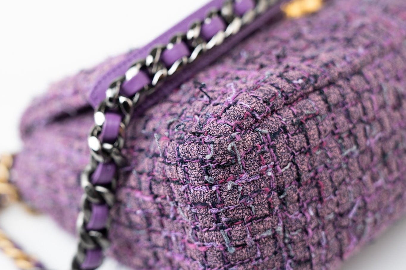 CHANEL Handbag Purple Tweed Quilted 19 Flap Large Mixed Hardware -Knockoff
