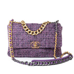 CHANEL Handbag Purple Tweed Quilted 19 Flap Large Mixed Hardware -Knockoff
