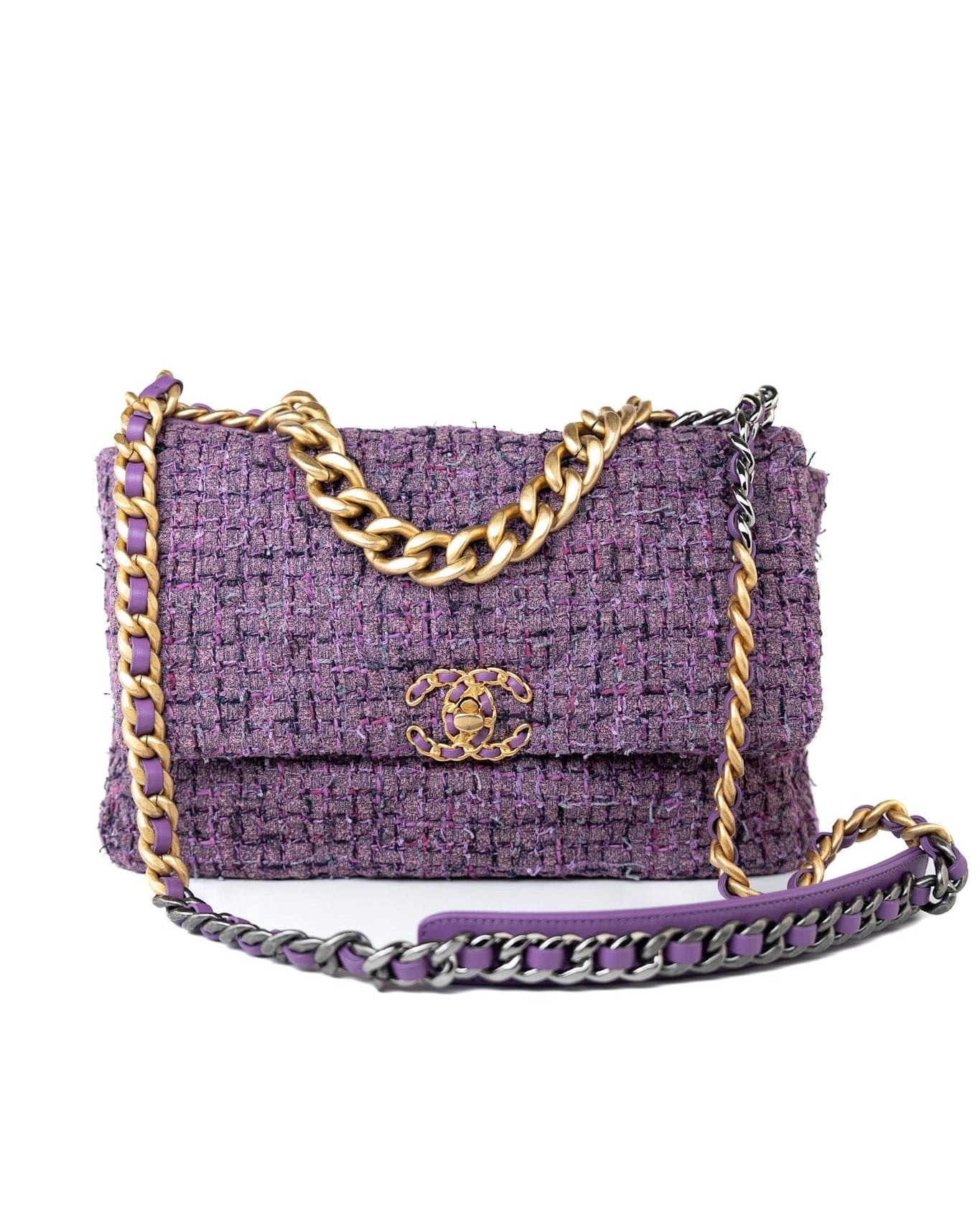 CHANEL Handbag Purple Tweed Quilted 19 Flap Large Mixed Hardware -Knockoff
