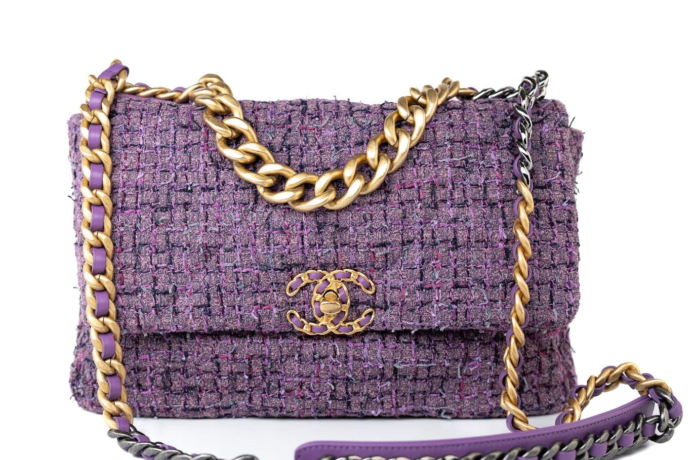 CHANEL Handbag Purple Tweed Quilted 19 Flap Large Mixed Hardware -Knockoff
