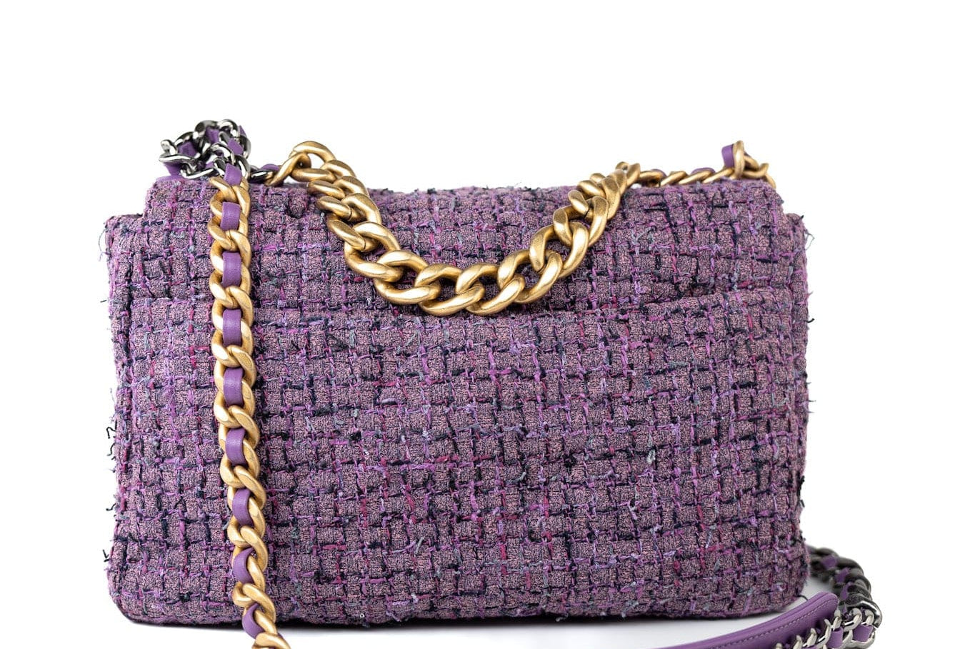 CHANEL Handbag Purple Tweed Quilted 19 Flap Large Mixed Hardware -Knockoff
