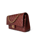 CHANEL Handbag Red 18C Dark Red Glittery Caviar Quilted Classic Flap Aged Gold Hardware -Knockoff
